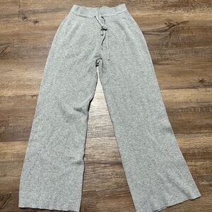 Wide-Leg Ribbed Lounge Pants - Light Gray